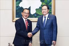 El presidente de la Asamblea Nacional (AN) de Vietnam, Tran Thanh Man, con su homólogo de Singapur, Seah Kian Peng. (Fuente: VNA)