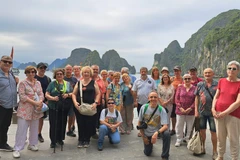 Turistas españoles visitan la Bahía de Ha Long. (Fuente:nhandan.vn)