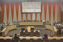 El embajador Dang Hoang Giang, jefe de la misión permanente de Vietnam ante la Organización de las Naciones Unidas (ONU) interviene en la sesión. (Fuente: VNA)