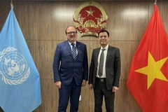 El embajador Dang Hoang Giang, jefe de la delegación de Vietnam ante las Naciones Unidas (ONU) y Andreas Schaal, director de Relaciones y Cooperación Globales de la OCDE en la reunión en Nueva York. (Fuente: VNA)