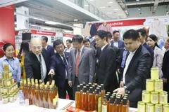 Los delegados visitan un stand en la Feria Comercial Vietnam-Laos 2024, organizada en la capital de Vientiane el mes pasado (Fuente: VNA)