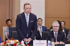 El presidente del Consejo de Negocios Unión Europea (UE) - ASEAN, Jens Rübbert, habla en la reunión (Fuente: VNA)