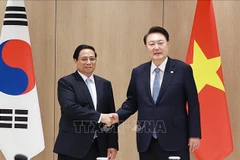 El primer ministro de Vietnam, Pham Minh Chinh (izquierda) y el presidente surcoreano. Yoon Suk Yeol. (Fuente: VNA)