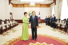 El primer ministro de Laos, Sonexay Siphandone, recibe a la directora general de la VNA, Vu Viet Trang (Fuente: VNA)