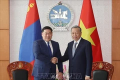 El secretario general del Partido Comunista y presidente de Vietnam, To Lam (derecha), se reúne con el primer ministro de Mongolia, Luvsannamsrain Oyun-Erdene. (Foto: VNA)