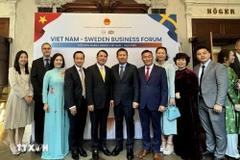 El embajador vietnamita en Suecia, Tran Van Tuan, y los delegados en un foro empresarial entre ambos países, efectuado en Estocolmo (Foto: VNA)