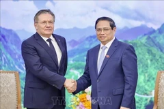 El primer ministro Pham Minh Chinh (derecha) y Alexei Likhachev, director general de la Corporación Estatal de Energía Atómica Rosatom. (Foto: VNA)