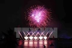La luz de los fuegos artificiales ilumina la noche de Da Nang 