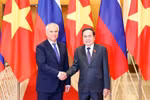 El presidente de la Asamblea Nacional de Vietnam, Tran Thanh Man, se reúne con el titular de la Duma Estatal de Rusia, Vyacheslav Volodin. (Fuente: VNA)