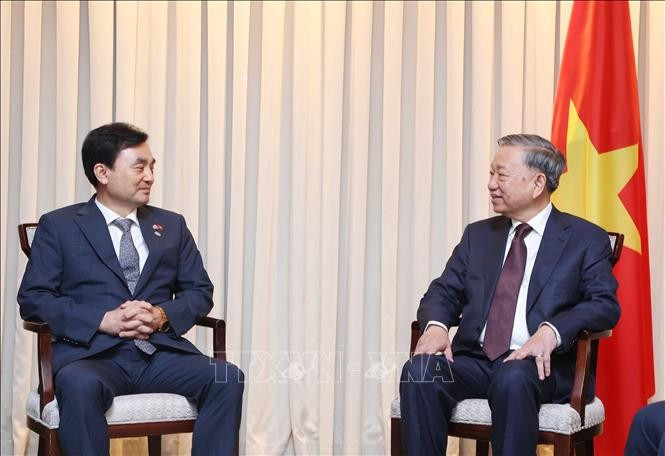 El secretario general del Partido Comunista de Vietnam, To Lam, y Ahn Gyu Back, presidente del Grupo Parlamentario de Amistad Corea del Sur-Vietnam. (Fuente: VNA)