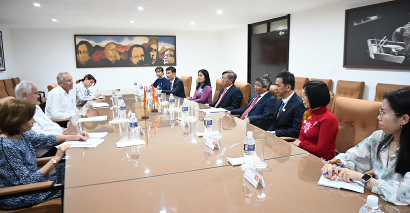 La delegación del Comité del Partido Comunista de Vietnam en la provincia de Dong Nai, se encuentra con Emilio Lozada García, miembro del Comité Central del PCC y Jefe de su Departamento de Relaciones Exteriores. (Fuente: VNA)