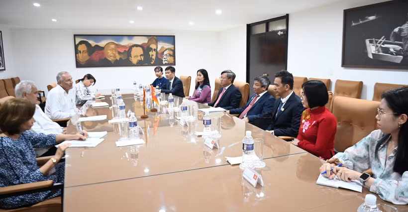 La delegación del Comité del Partido Comunista de Vietnam en la provincia de Dong Nai, se encuentra con Emilio Lozada García, miembro del Comité Central del PCC y Jefe de su Departamento de Relaciones Exteriores. (Fuente: VNA)