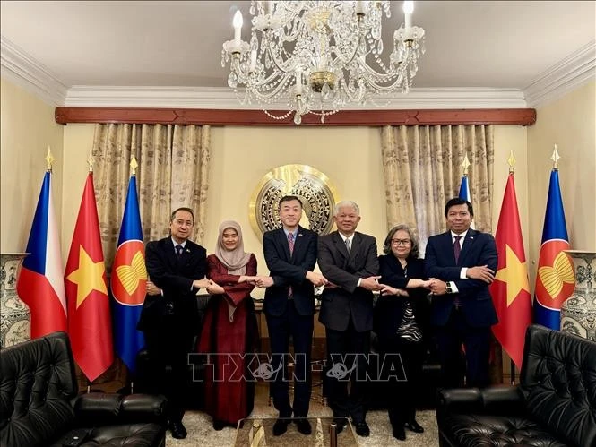 Los embajadores y jefes de las misiones diplomáticas de los seis países miembros del ACP, incluyendo Vietnam, Tailandia, Malasia, Myanmar, Indonesia y Filipinas (Fuente: VNA) 