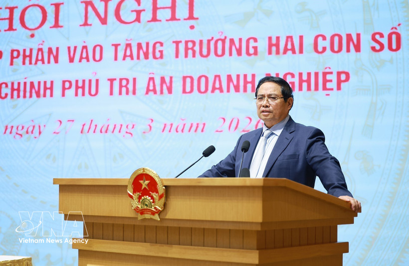 El primer ministro de Vietnam, Pham Minh Chinh, pronuncia un discurso en el evento (Fuente: VNA)