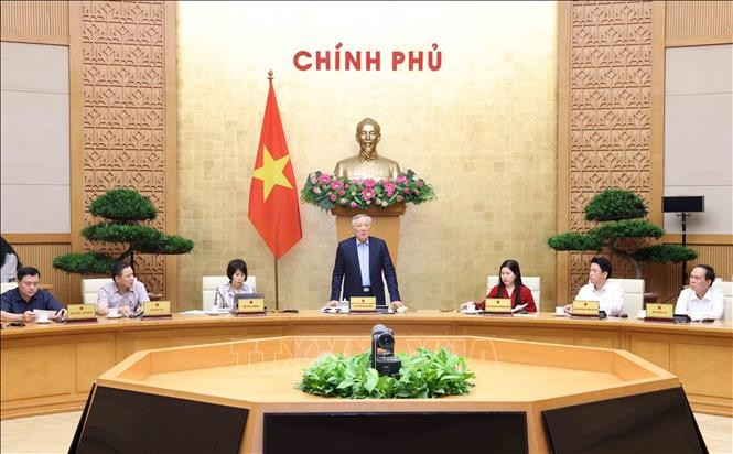 El viceprimer ministro permanente de Vietnam, Nguyen Hoa Binh, preside la reunión (Fuente: VNA)