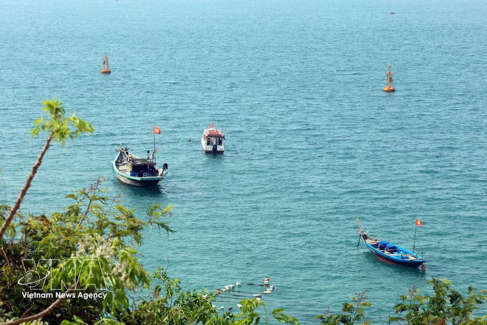 Pescadores de la isla Cu Lao Cham utilizan pequeñas embarcaciones para la pesca. Foto: VNA
