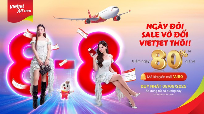 De las 00:00 a las 23:00 del 8 de agosto de 2025 (GMT+7), los pasajeros podrán usar el código VJ80 al reservar billetes Eco en www.vietjetair.com o la app de Vietjet Air para obtener hasta un 80% de descuento (sin incluir impuestos ni tasas). (Foto: Vietjet) sale-88.jpg