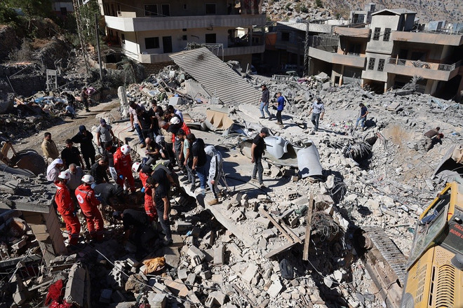 Escena de devastación después del ataque aéreo israelí en Shebaa, Líbano, el 27 de septiembre de 2024. Fuente: Xinhua/VNA 10-su-kien-quoc-te-1.jpg