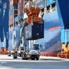 Carga y descarga de mercancías de importación y exportación en el Puerto Internacional de Gemalink (Foto: VNA)