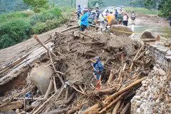 Numerosos restos de madera y leña quedaron acumulados tras el paso de las inundaciones. (Foto: VNA)