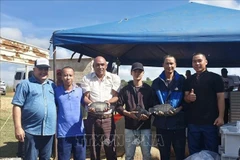 El ministro cubano de la Industria Alimentaria, Alberto López Díaz (tercero desde la izquierda), y expertos vietnamitas celebran la exitosa cooperación. (Foto: VNA)