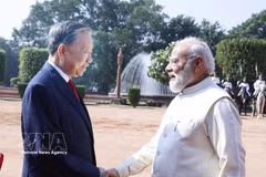 El primer ministro de India, Narendra Modi, recibe al secretario general del Partido y presidente de Vietnam, To Lam. Foto: VNA
