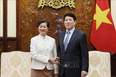 El presidente de Vietnam, Luong Cuong, recibe a la embajadora de Camboya, Chea Kimtha. (Foto: VNA)