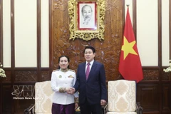 El presidente de Vietnam, Luong Cuong, recibe a la embajadora de Camboya, Touch Pharat. (Foto: VNA) 