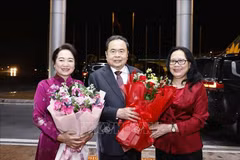 Ceremonia de despedida del presidente de la Asamblea Nacional, Tran Thanh Man, y su esposa en el Aeropuerto Internacional Noi Bai, Hanoi. (Foto: VNA)