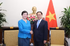 El viceprimer ministro y canciller de Vietnam, Bui Thanh Son, recibe a Chea Kimtha, embajadora de Camboya en el país. (Foto: VNA)