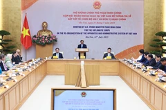 El primer ministro Pham Minh Chinh habla en la reunión. (Foto: VNA)