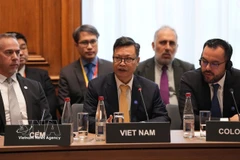 El embajador de Vietnam en Francia, Trinh Duc Hai, pronuncia un discurso en la reunión (Fuente: VNA)