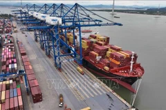 Carga y descarga de mercancías de exportación en el puerto internacional de Hai Phong. Foto: VNA