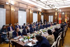 El secretario general del Partido Comunista y presidente de Vietnam, To Lam, sostiene conversaciones con el presidente de Sri Lanka, Anura Kumara Dissanayake. Foto: VNA