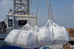 Carga de arroz de exportación a bordo de un barco en un puerto marítimo de Ciudad Ho Chi Minh. Foto: nongnghiepmoitruong.vn.