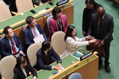 La viceministra de Relaciones Exteriores de Vietnam, Nguyen Minh Hang, emite su voto. (Foto: VNA)