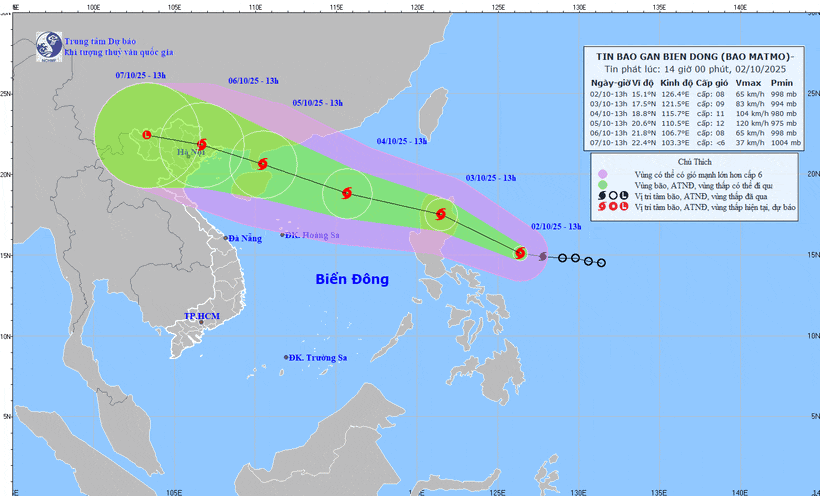 Ubicación y trayectoria prevista del tifón Matmo. (Fuente: Centro Nacional de Pronósticos Hidrometeorológicos de Vietnam)