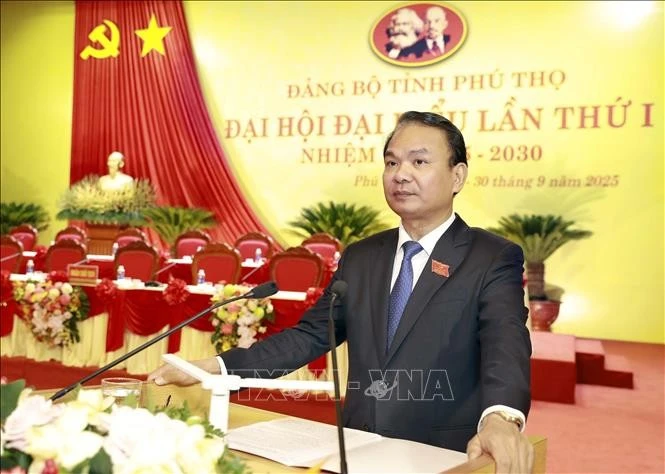 El secretario del Comité partidista de la provincia de Ninh Binh, Dang Xuan Phong, habla en el acto inaugural (Foto: VNA)