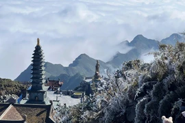 Hielo cubre la cima del Fansipan el primer día del año