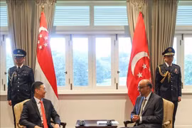 El embajador vietnamita en Singapur, Tran Phuoc Anh (izquierda), y el presidente del país insular, Tharman Shanmugaratnam. (Fuente: VNA)
