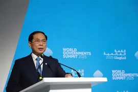 El viceprimer ministro de Vietnam Bui Thanh Son pronuncia un discurso en la la Cumbre Mundial de Gobiernos 2025 en Dubái. (Fuente: VNA)