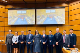 La delegación vietnamita y representantes de la UNODC y la delegación europea (Fuente: nhandan.vn) 