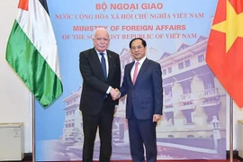 El viceprimer ministro y canciller del país indochino, Bui Thanh Son, recibe a Riad Malki, asesor del Presidente para Asuntos Internacionales y enviado especial del Estado de Palestina. (Fuente: VNA)