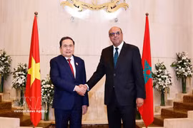 El presidente de la Asamblea Nacional de Vietnam, Tran Thanh Man, se reúne con el titular de la Cámara de Consejeros, Mohamed Ould Errachid, el 25 de julio de 2025 (Fuente: VNA) 