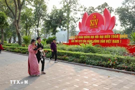 Pancartas y consignas para dar la bienvenida al XIV Congreso Nacional del Partido Comunista de Vietnam en un parque en Hanoi (Fuente: VNA)