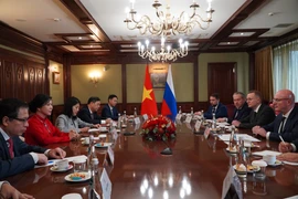Ngo Phuong Ly, esposa del secretario general del Partido Comunista de Vietnam, se reúne con el viceprimer ministro de Rusia, Dmitry Chernyshenko. (Fuente: VNA) 