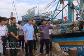 Líderes de la provincia de Dak Lak inspeccionan las labores de prevención y control de la pesca INDNR en el puerto pesquero de Phu Lac (distrito de Hoa Hiep). (Foto: VNA)