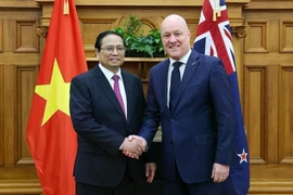 El primer ministro vietnamita Pham Minh Chinh y el homólogo de Nueva Zelanda, Christopher Luxon. (Fuente: VNA)