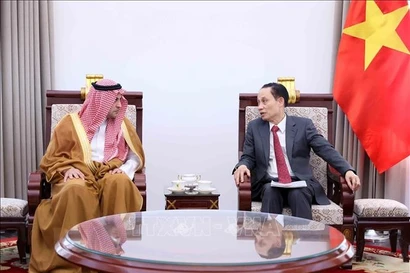El ministro de Relaciones Exteriores de Vietnam, Le Hoai Trung, recibe al embajador saliente de Arabia Saudita, Mohammed Ismaeil A. Dahlwy. (Foto: VNA)
