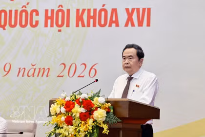 El presidente de la Asamblea Nacional, Tran Thanh Man, habla en la conferencia. Foto: VNA